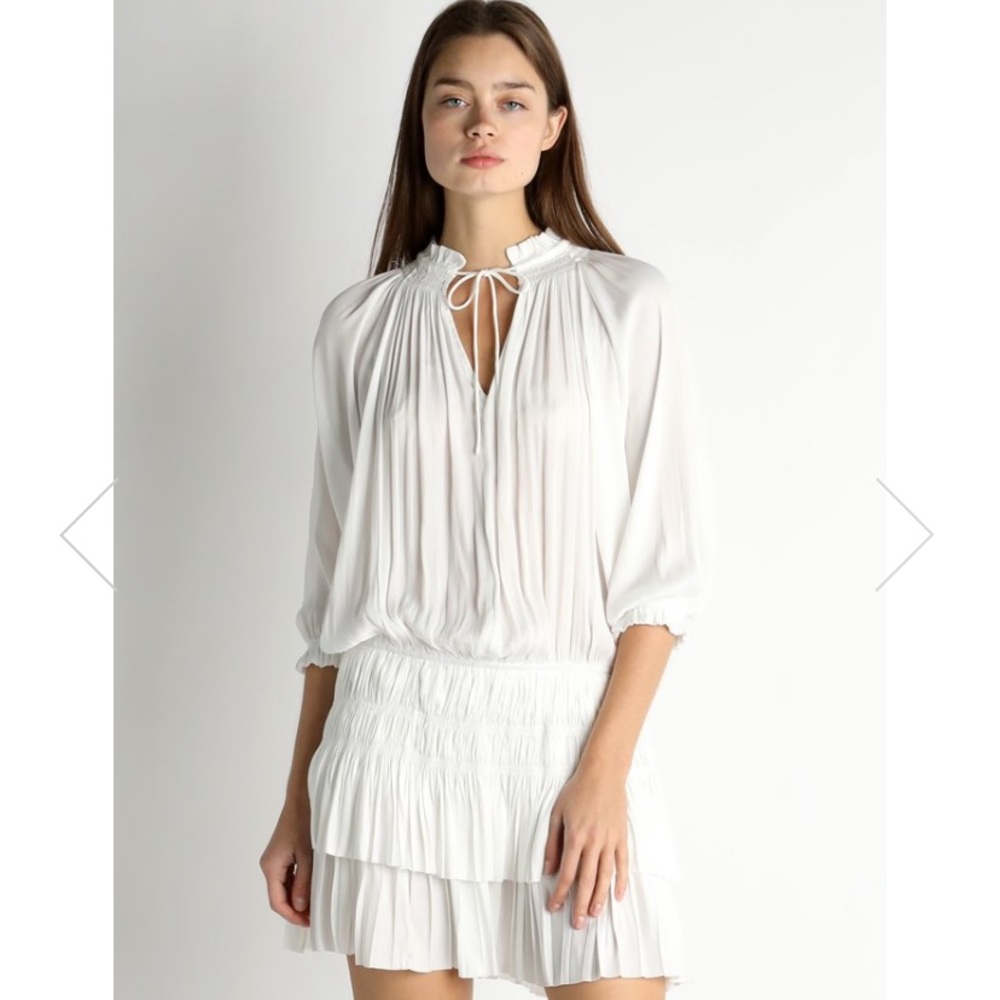 Blue pleated tiered skirt dress